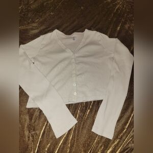 Brandy Melville Cropped Button Front Ribbed Long Sleeve